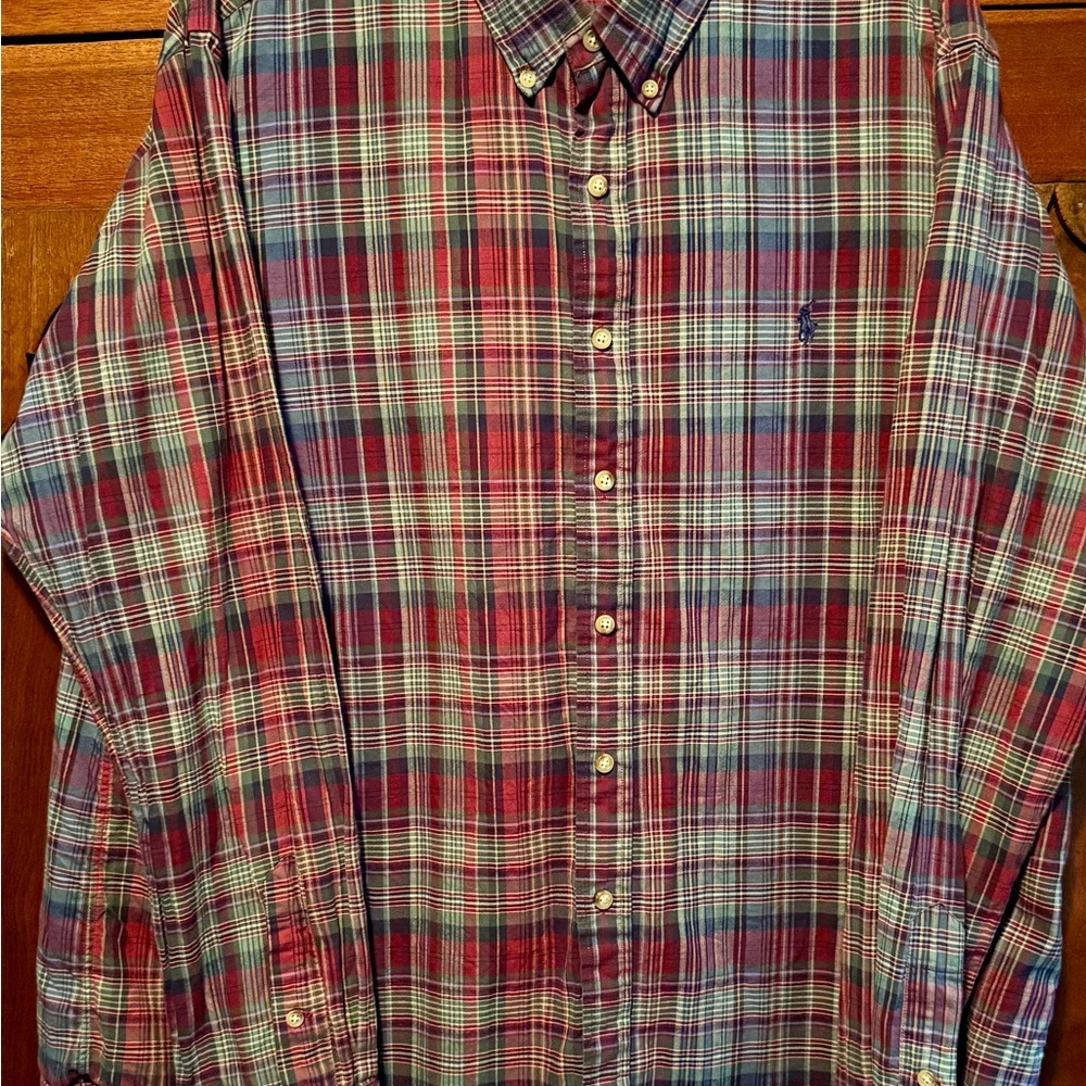 Ralph Lauren Red and Blue Plaid Button-Down Shirt